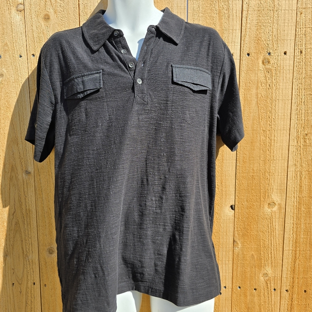 New Kenneth Cole Reaction Men Short Sleeve Polo Shirt Black True Size Large